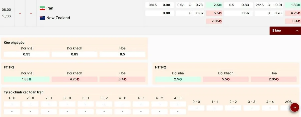 Điểm qua các tỷ lệ kèo bóng đá trận Iran vs New Zealand